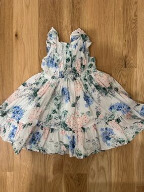 Janie and Jack White Floral Tiered Sundress with Blue and Green Print